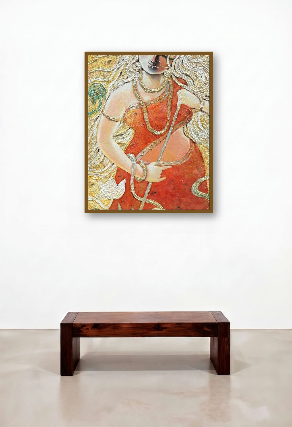 Krrooraa (Divine Feminine) by artist Subrata Ghosh displayed in a Rustic Bedroom