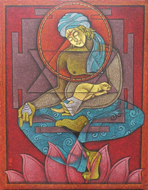 Kuber by Satyajeet Shinde, Original Acrylic Figurative Painting on Canvas, X-Large Vertical Wall Art