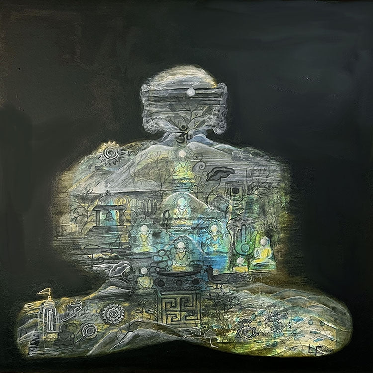 Kundlichakra Yoga' meditation acrylic painting by artist Alpa Palkhiwala, 36x36 inch, on canvas