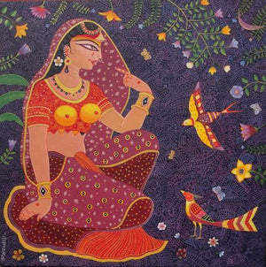Kunjoban 2 by Bhaskar Lahiri, Original Acrylic Figurative Painting on Canvas, Medium Vertical Wall Art