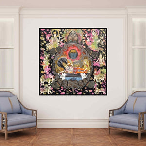 In-situ view of Ashok Rathod's 'Kurma (Cosmic Slumber)' painting in a room