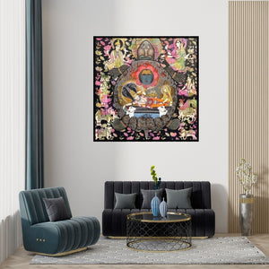 Preview of 'Kurma (Cosmic Slumber)' Painting by Ashok Rathod shown on a wall in a furnished room.