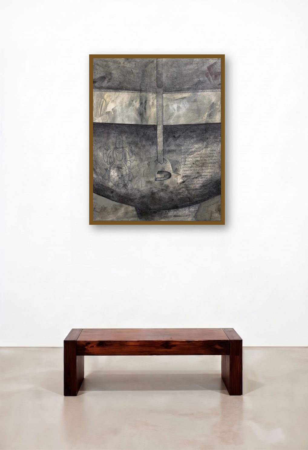 Kurma (Cosmic Contemplation) by artist Amit Pithadia displayed in a Mid-Century Modern Library