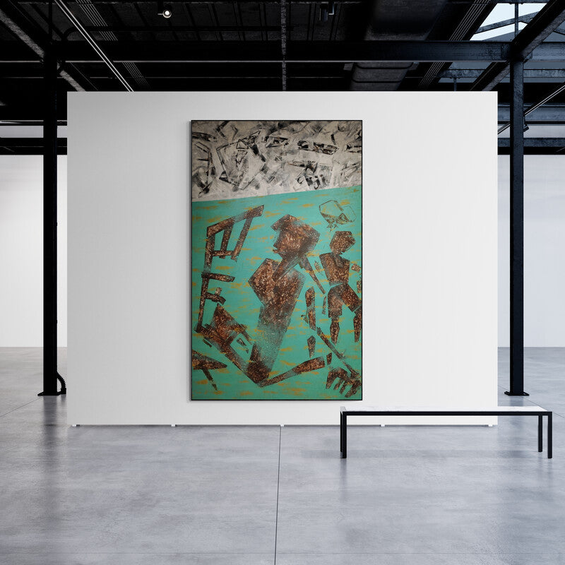 In-situ view of Dhananjoy Das Painting's 'Labourer (Fragments of Existence)' painting in a room