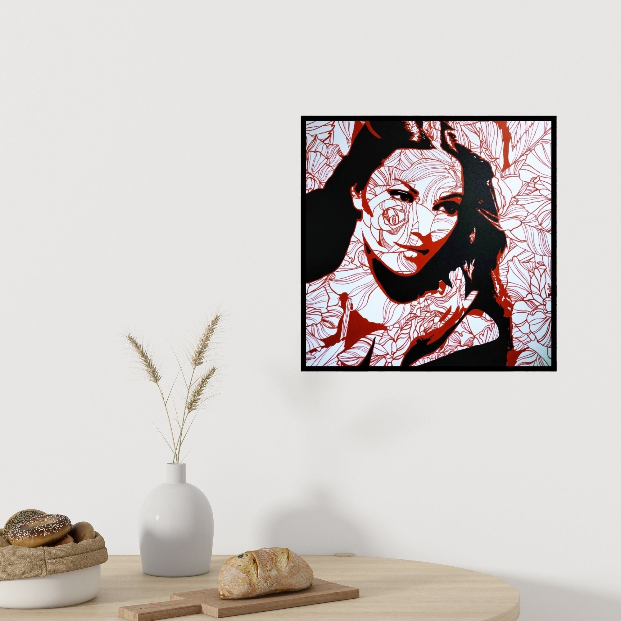 In-situ view of Sujit Karmakar's 'The Lady 1 (Floral Fusion)' painting in a room