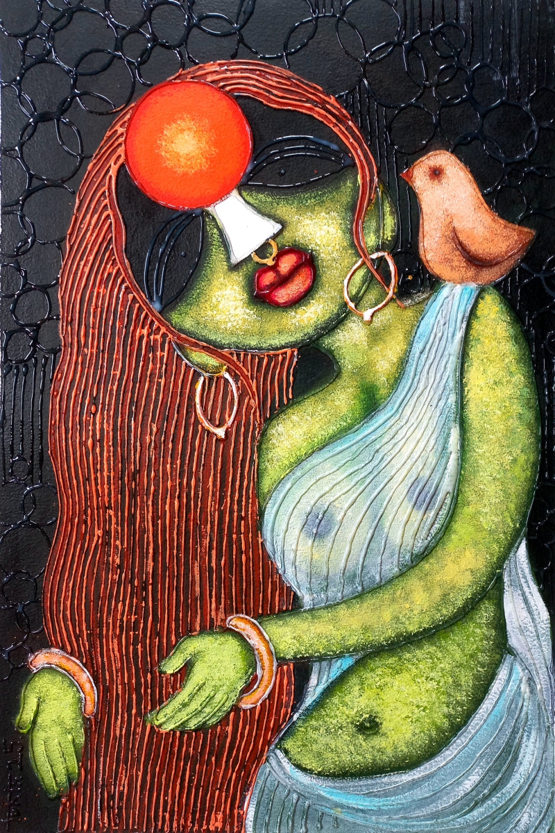 'The Lady After The Bath' figurative acrylic painting by artist Tuhin Rakshit, 22x15 inch, on acid free paper