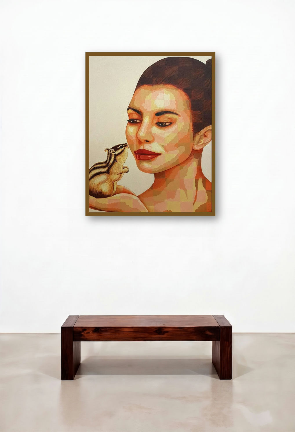 Lady And Squirrel by artist Sonaly Gandhi displayed in a Elegant Dining Room