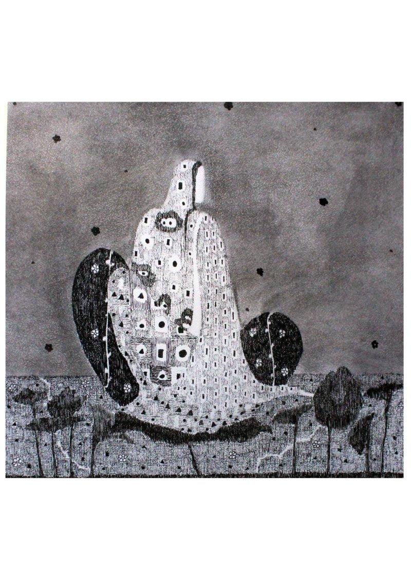 Figurative charcoal drawing titled 'Lady', 12x12 inches, by artist Prathamesh Khandvilkar on Paper