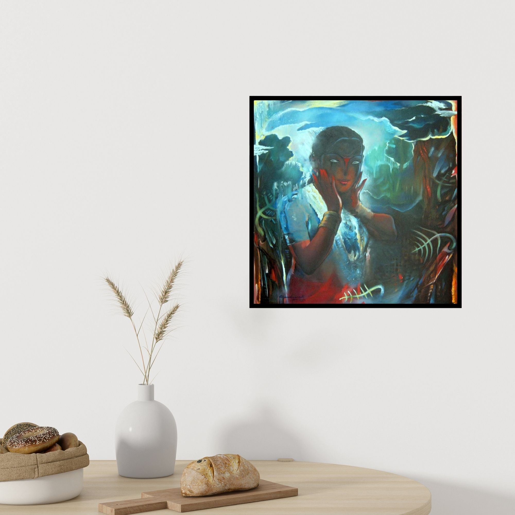 In-situ view of Chandranath Banerjee's 'Lady III' painting in a room