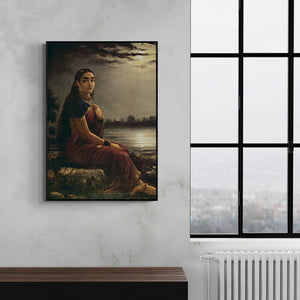 In-situ view of Raja Ravi Varma's 'Lady In Moonlight (Musician and Companions)' painting in a room