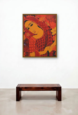 Lady With Lotus (Lotus Blossom: A Womans Grace) by artist Mamta Mondkar displayed in a Urban Loft Penthouse
