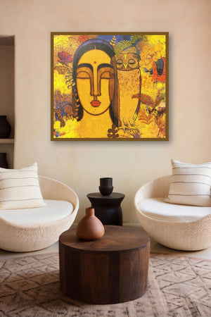 Lady With Owl (The Wise Guardian) by artist Mamta Mondkar displayed in a Modern gallery