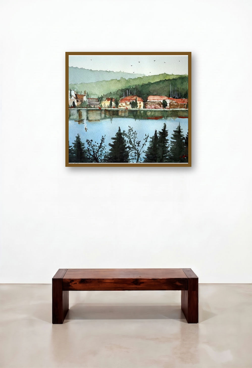 Lake Titisee Germany (Tranquil Waterscape) by artist Arunava Ray displayed in a Elegant Hallway