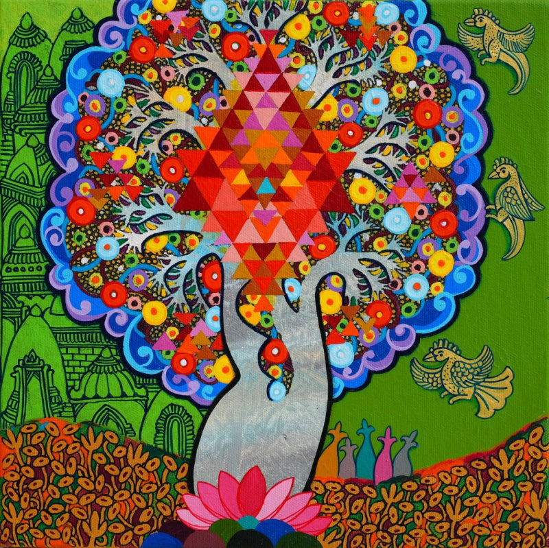 Lakshmi 1' religious acrylic painting by artist Chandra Morkonda, 12x12 inch, on canvas