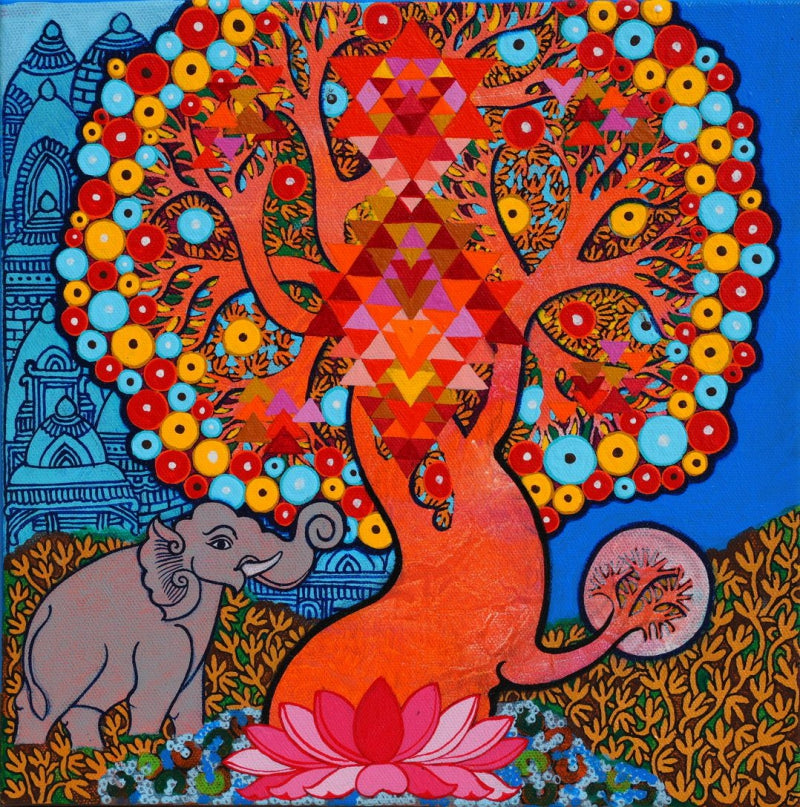 Lakshmi 3' religious acrylic painting by artist Chandra Morkonda, 12x12 inch, on canvas
