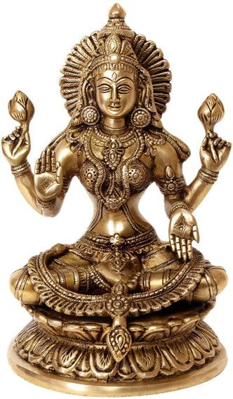 Religious craft titled 'Lakshmi Brass Idol', 10x7 inches, by artist VS Craft on Brass