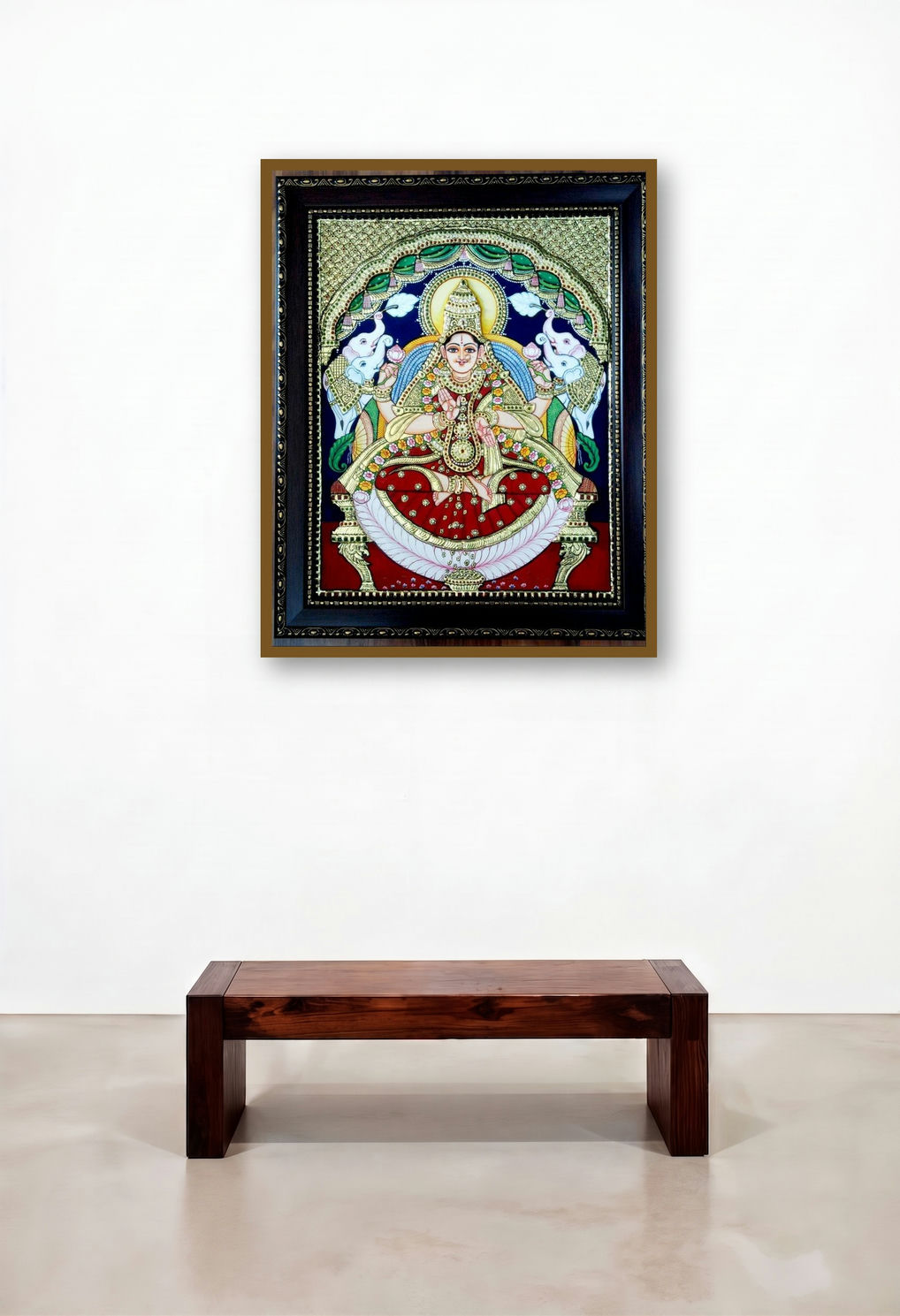 Lakshmi Tanjore Painting Iii (Goddess Lakshmi) by artist Vani Vijay displayed in a Urban Loft Executive Office