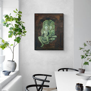 In-situ view of Lisha N T's 'Lakshminarayana (Shiva and Parvati)' painting in a room