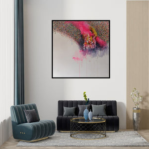 Preview of 'Lalbaghcha Raja (Divine Shower)' Painting by Amol Satre shown on a wall in a furnished room.