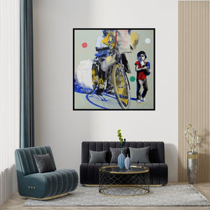 Preview of 'Lamkakadiwala' Painting by Manohar Rathod shown on a wall in a furnished room.