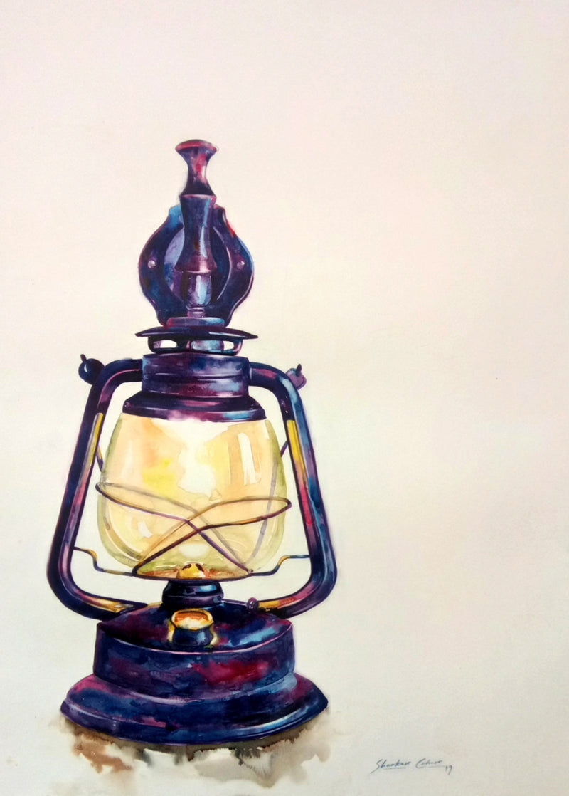 Lamp 1' still-life watercolor painting by artist Shankar Lohar, 42x30 inch, on paper