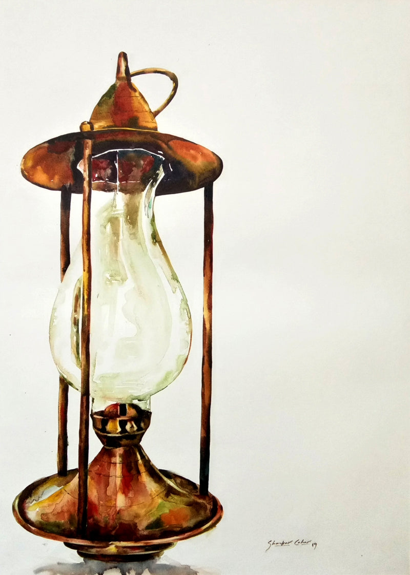 Lamp 2' still-life watercolor painting by artist Shankar Lohar, 42x30 inch, on paper