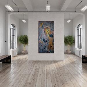 In-situ view of Vanchha Dixit's 'The Land (Hidden Depths)' painting in a room