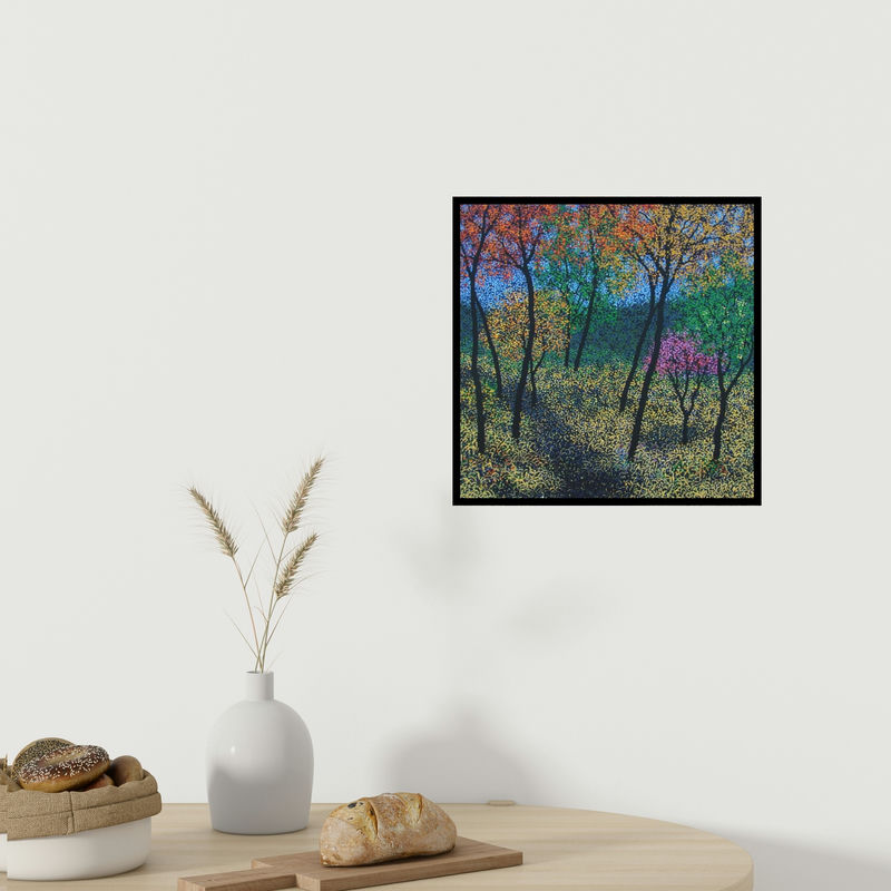 In-situ view of Sanjay Devsale's 'Landscape 10 (Radiant Grove)' painting in a room