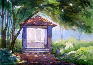 Landscape 10 by Vinayak Potdar, Original Watercolor Nature Painting on Paper, X-Small Horizontal Wall Art