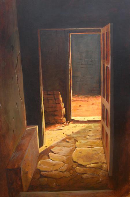 Cityscape watercolor painting titled 'Landscape 13', 21x17 inches, by artist Vinayak Potdar on Paper