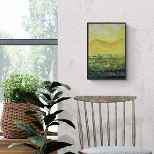 In-situ view of Anamika S's 'Landscape (Sunlit Skies)' painting in a room