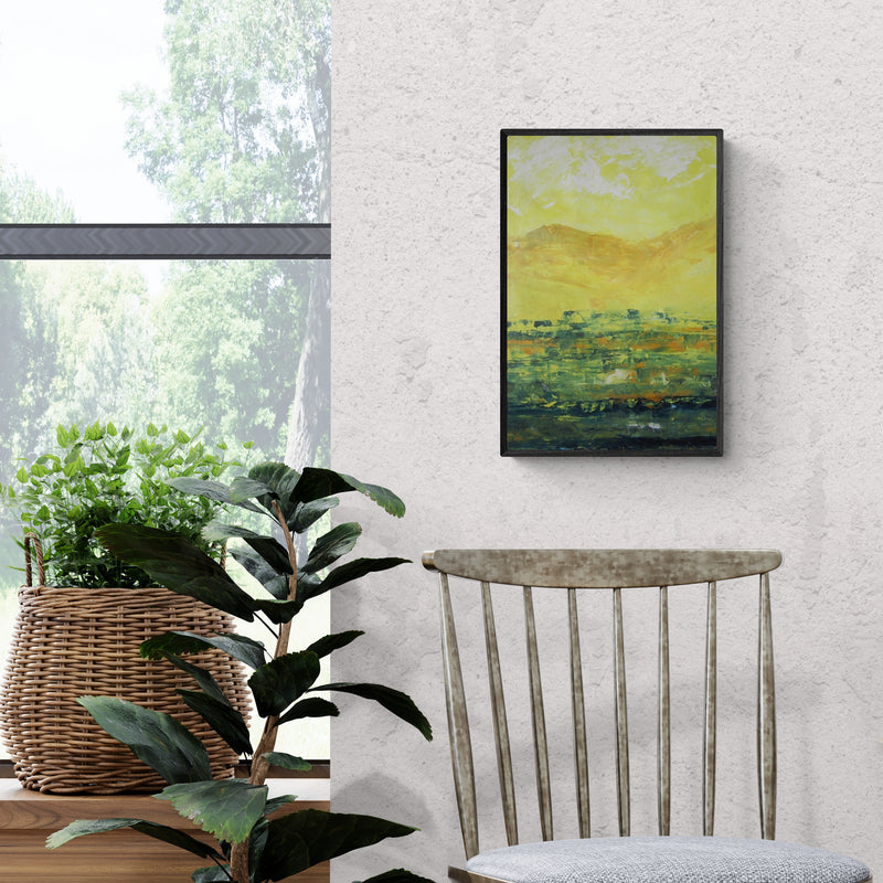 In-situ view of Anamika S's 'Landscape (Sunlit Skies)' painting in a room