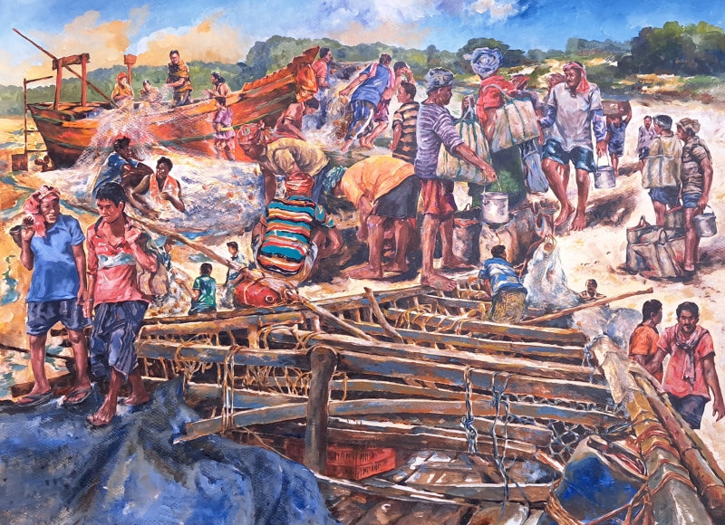 'Landscape 3' figurative watercolor painting by artist Krishnapada Maity, 22x30 inch, on paper