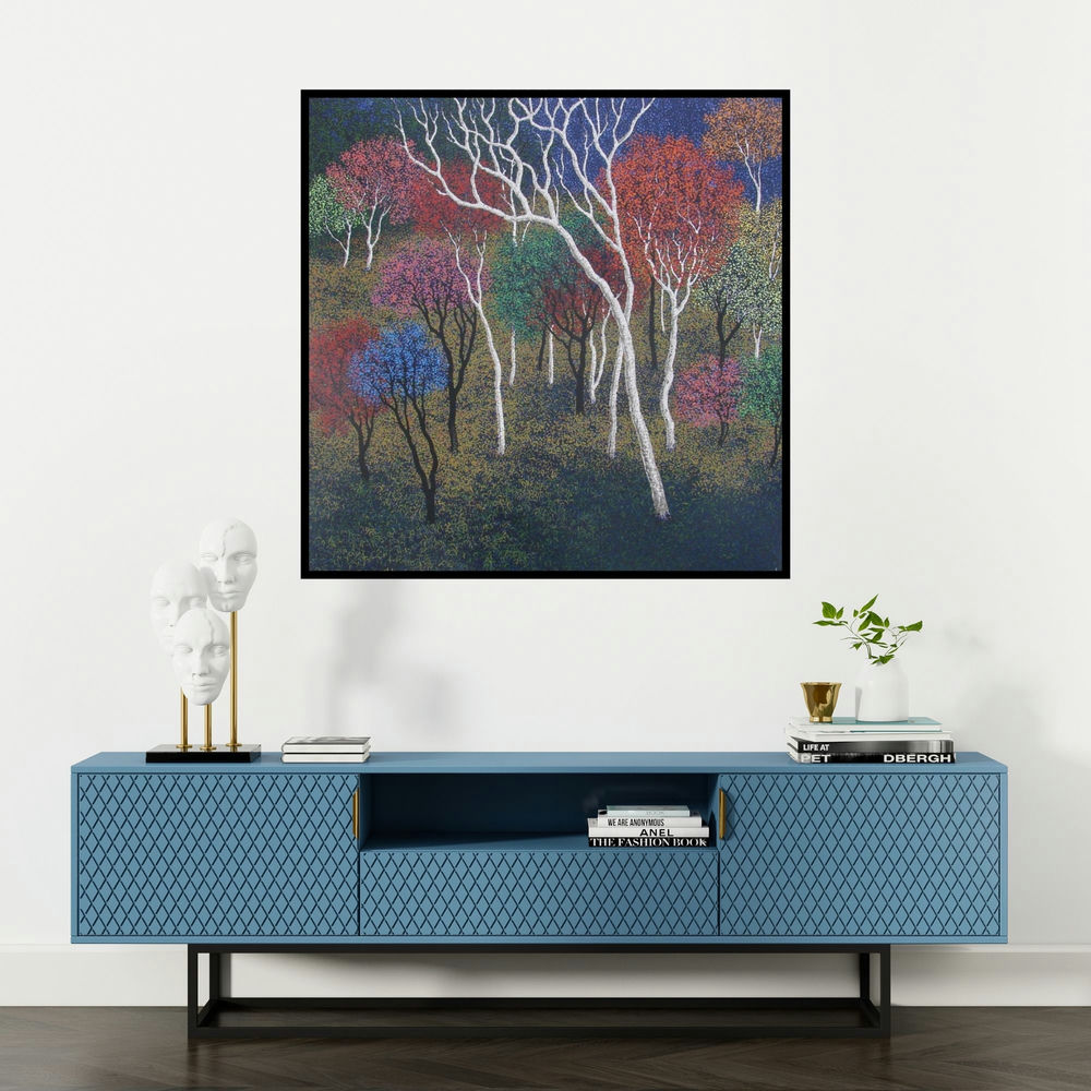 'Landscape 6' painting by Sanjay Devsale shown on a wall in a furnished room.