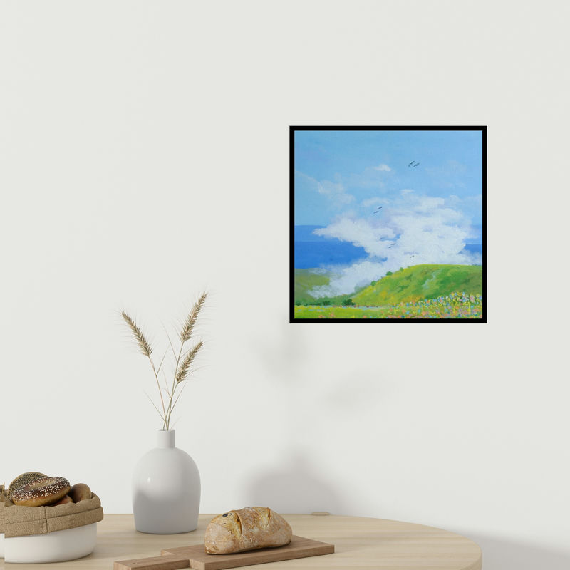 In-situ view of Mansing Jadhav's 'Landscape (Serene Hillscape)' painting in a room