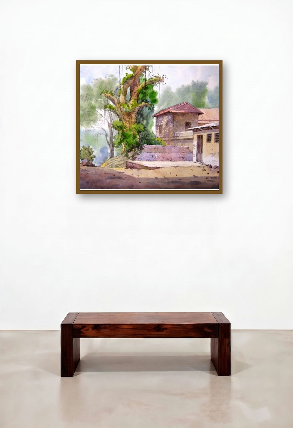 Landscape 8 by artist Vinayak Potdar displayed in a Mid-Century Modern Home Office