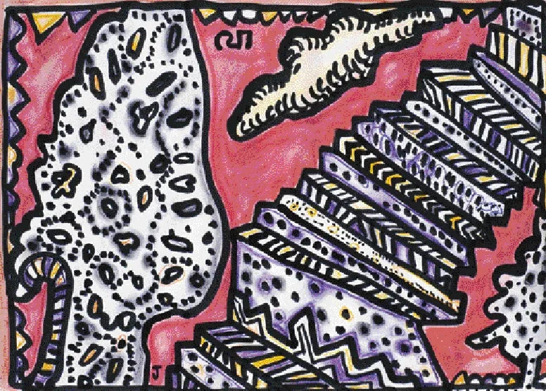 Landscape serigraphs painting titled 'Landscape With Staircase', 22x30 inch, by artist Jogen Chowdhury on Paper