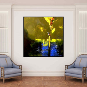 In-situ view of Pradip Sengupta's 'The Last Light Of The Day' painting in a room