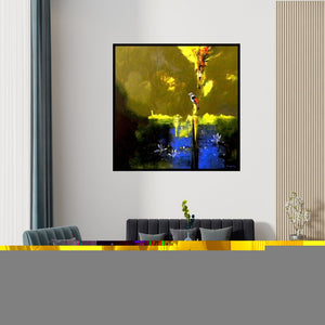 Preview of 'The Last Light Of The Day' Painting by Pradip Sengupta shown on a wall in a furnished room.