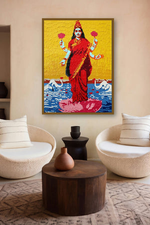 Laxmi Ji (The Goddess of Wealth and Prosperity) by artist Mehul Rathod displayed in a Indian Art gallery