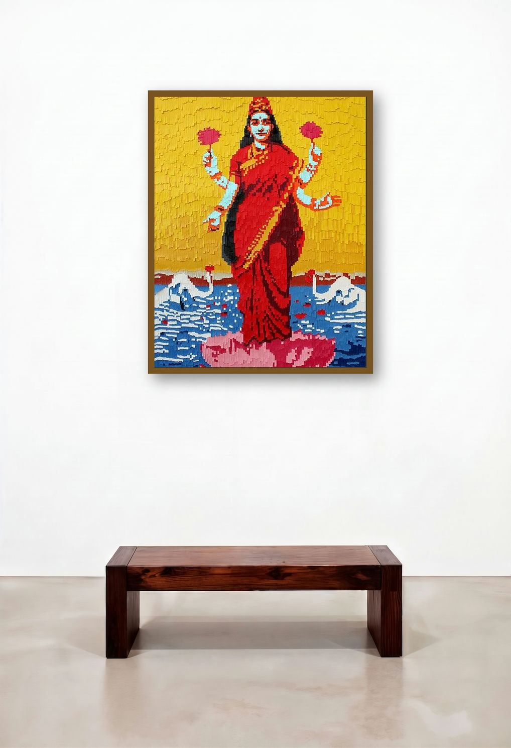 Laxmi Ji (The Goddess of Wealth and Prosperity) by artist Mehul Rathod displayed in a Luxury Hallway