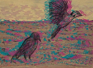 Animals acrylic charcoal painting titled 'Lets Fly Away To A Better Place', 36x48 inches, by artist Durgaprasad Bandi on Canvas