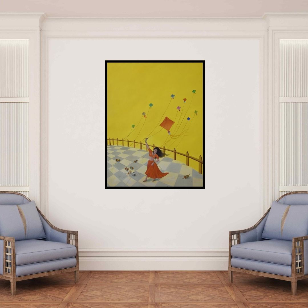 In-situ view of Durshit Bhaskar's 'Liberate' painting in a room