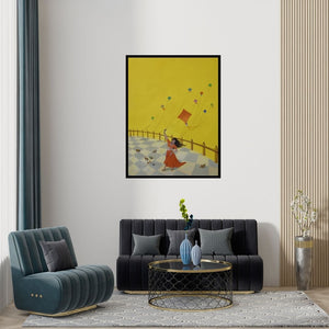 Preview of 'Liberate' Painting by Durshit Bhaskar shown on a wall in a furnished room.