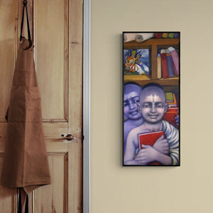 In-situ view of Apet Pramod's 'Library (The Inner Radiance)' painting in a room