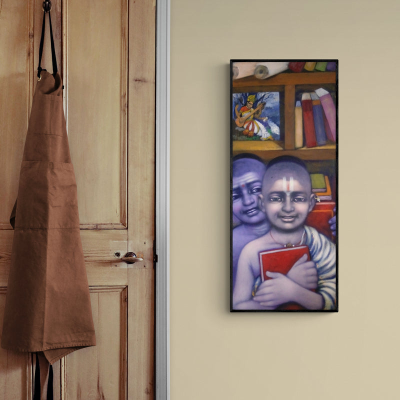 In-situ view of Apet Pramod's 'Library (The Inner Radiance)' painting in a room