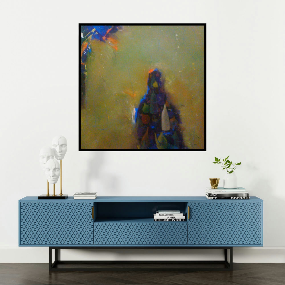 'Life 1 (Solitary Figure)' painting by Pravin Shinde shown on a wall in a furnished room.