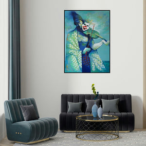 Navnath Chobhe's 'Life 2' painting visualized above a sofa in a contemporary room.