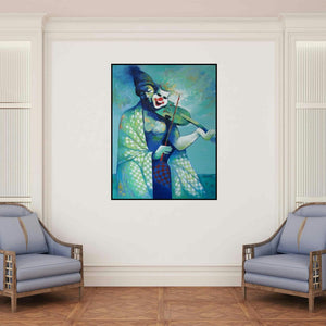 'Life 2' painting by Navnath Chobhe shown on a wall in a furnished room.
