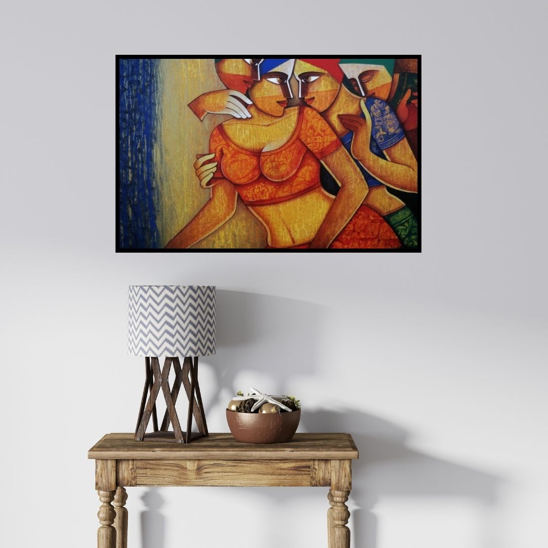 In-situ view of Nawal Kishore's 'Life 94' painting in a room